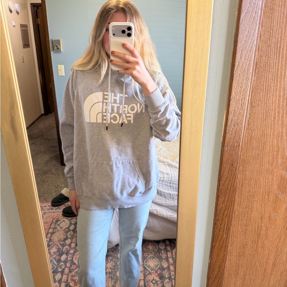 The North Face Gray Logo Hoodie - Light Gray with White Logo